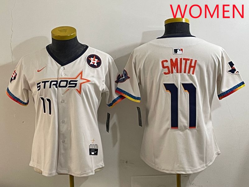 Women Houston Astros #11 Smith Cream Fourth generation Joint Name Nike 2025 MLB Jersey style 5->women mlb jersey->Women Jersey